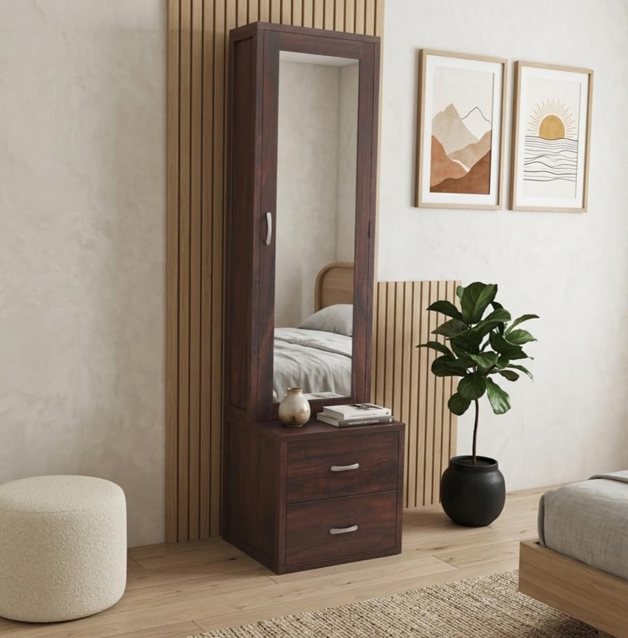 Bhagwati Art Sheesham Wood Dressing Table with Mirror – Classic Design in Walnut Finish
