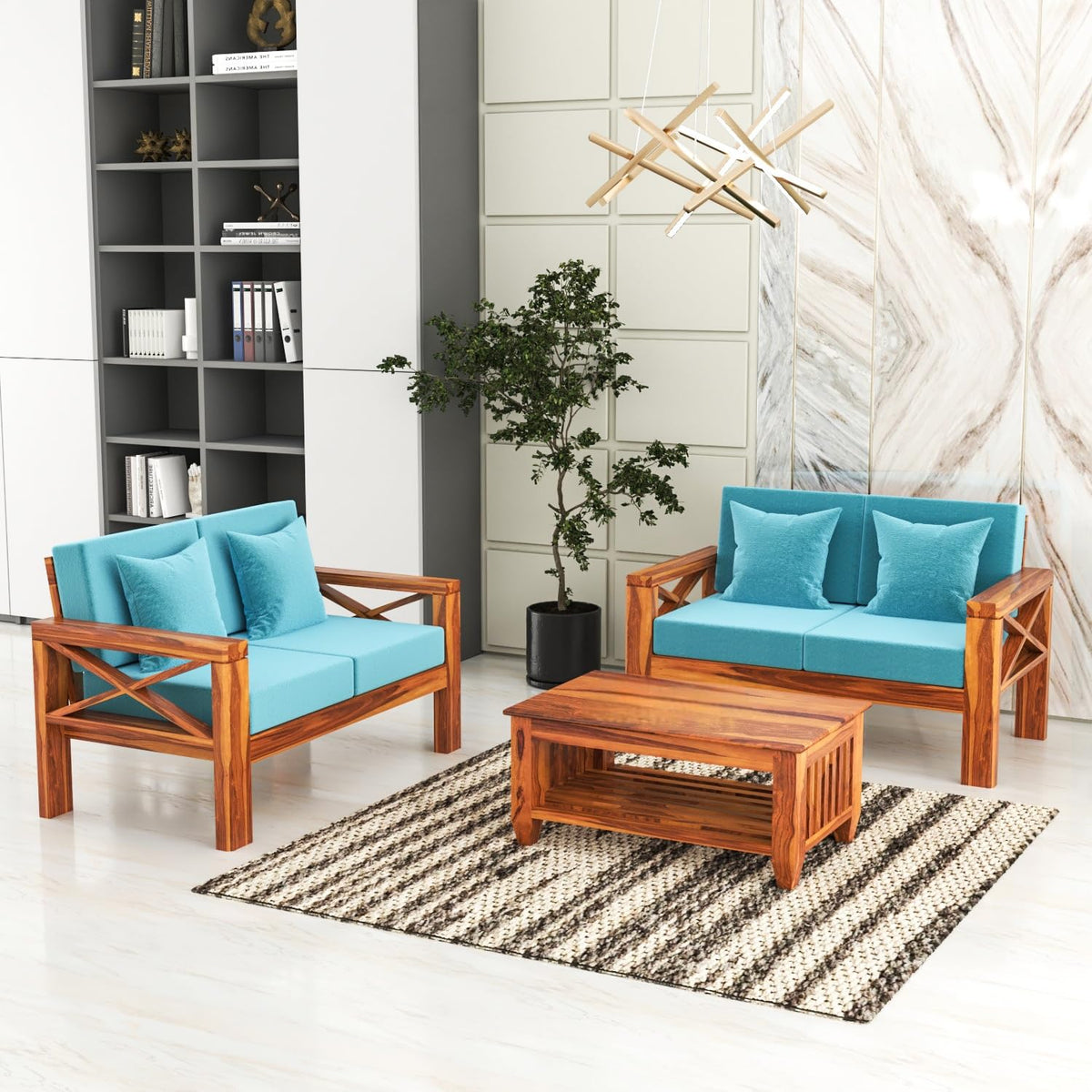 Bhagwati Art Sheesham Wood 4 Seater Sofa with X Design Armrests – view 19
