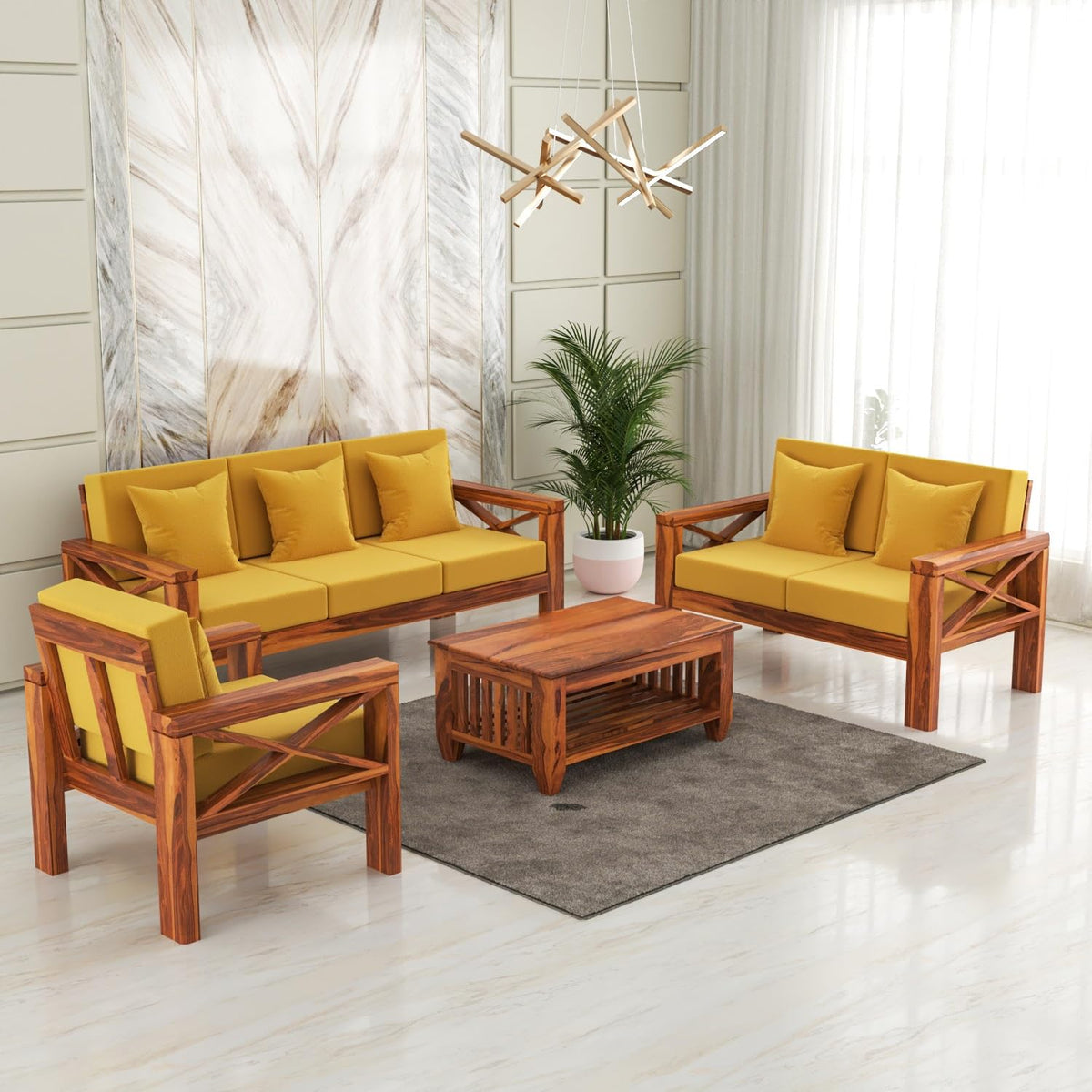 Bhagwati Art Sheesham Wood 6 Seater Sofa Set with X Design Armrests – view 46