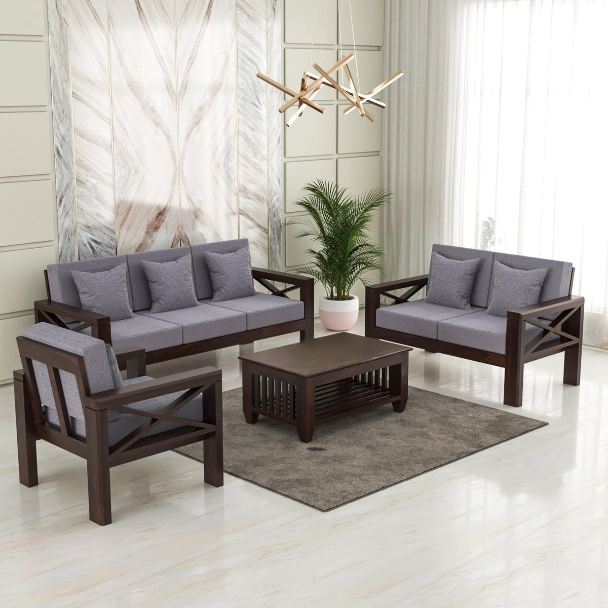 Bhagwati Art Sheesham Wood 6 Seater Sofa Set with X Design Armrests – view 28