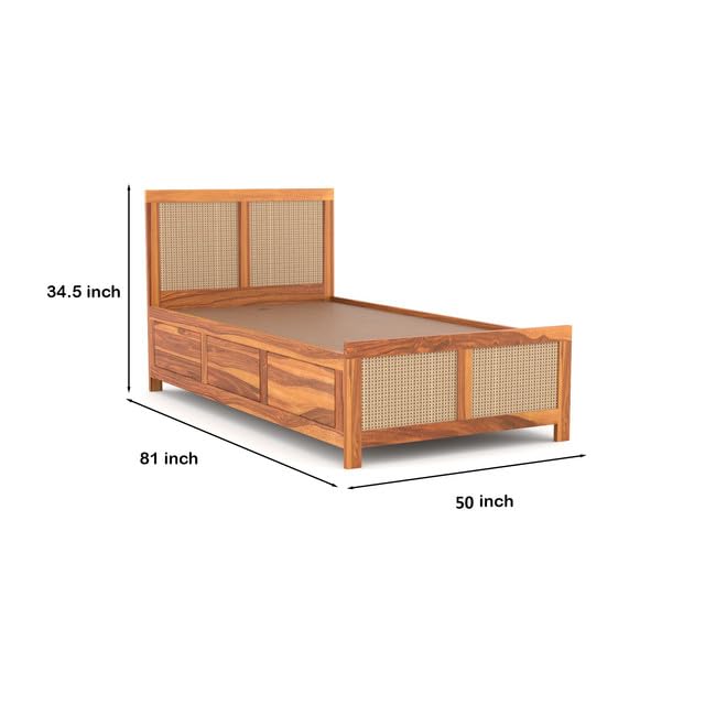 Bhagwati Art Sheesham Single Bed with Box Storage – 4 Jali Rattan Cane – view 16