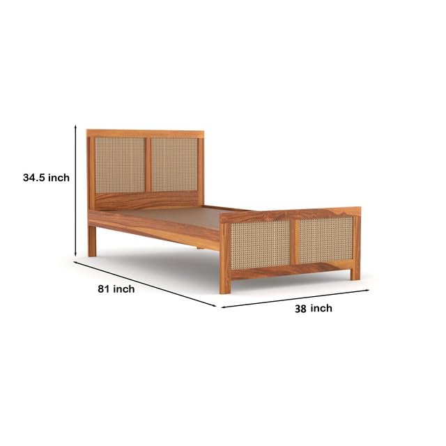 Bhagwati Art Sheesham Single Bed without Storage – 4 Jali Rattan Cane – view 2