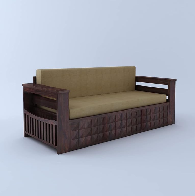 3 seater sofa cum bed in sofa mode, Walnut finish