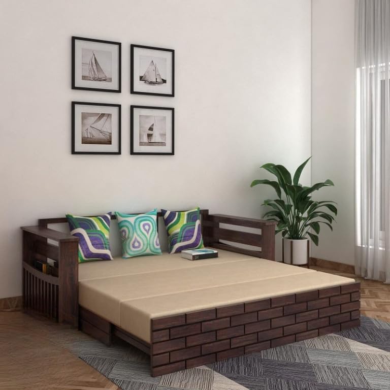 Bhagwati Art Sheesham Wood Sofa Cum Bed with Storage – ENT Design in Walnut Finish