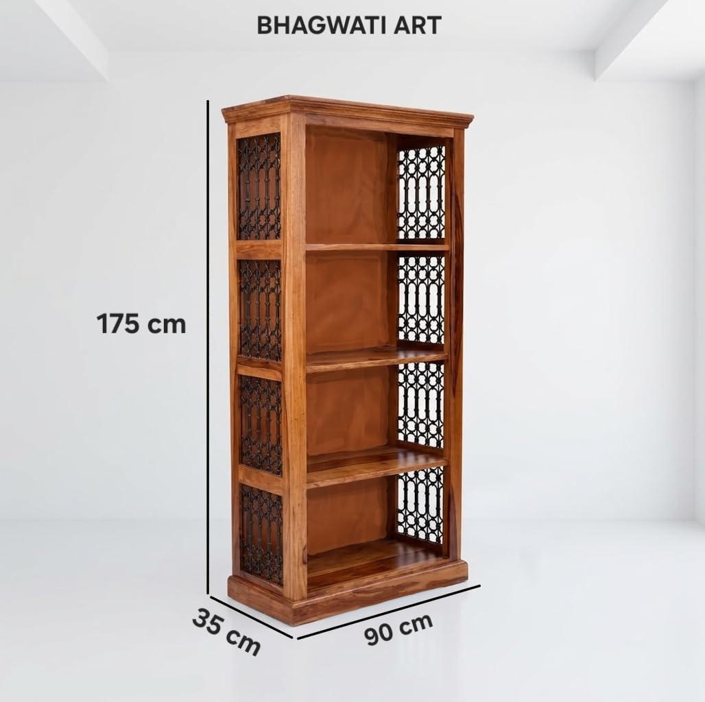 Bhagwati Art Sheesham Wood 5-Shelf Bookshelf – Jaali Design – view 3