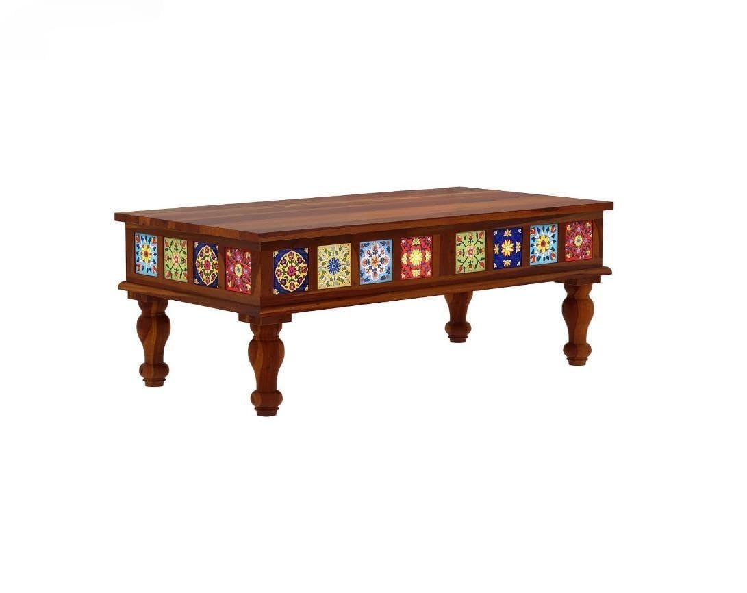 Bhagwati Art Solid Wood Coffee Table – Ceramic Tile Design – view 4