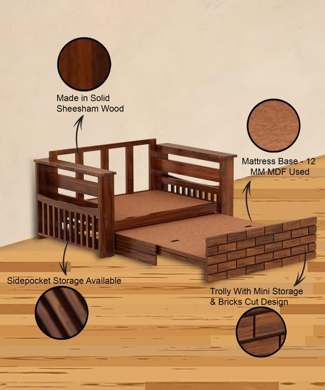 Bhagwati Art Sheesham Wood Sofa Cum Bed with Storage – ENT Design – view 4