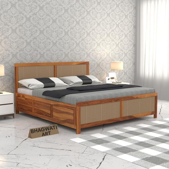 Bhagwati Art Sheesham Wood Bed with Box Storage – 4 Jali Rattan Cane – view 9