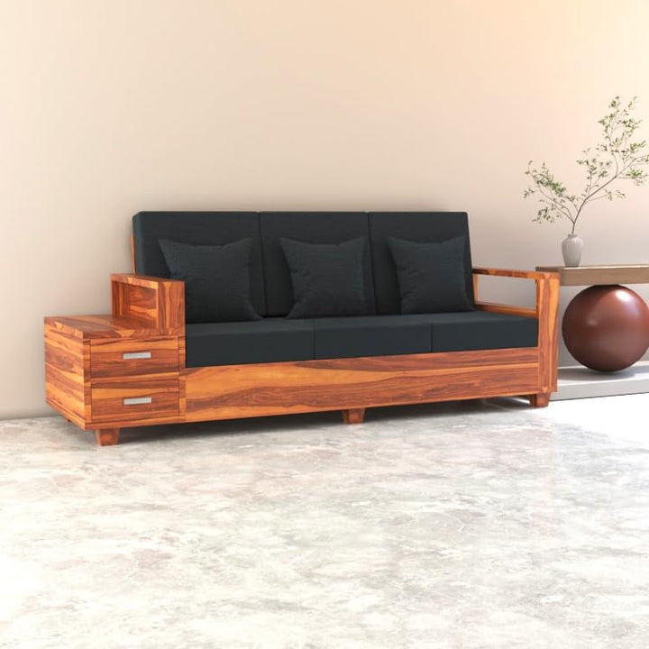 Bhagwati Art Sheesham Wood 3 Seater Sofa with Drawer Storage – view 1