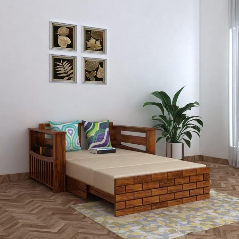 Bhagwati Art Sheesham Wood Sofa Cum Bed with Storage – ENT Design in Honey Finish