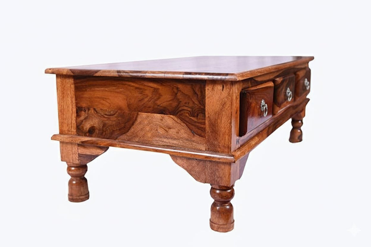 Bhagwati Art Sheesham Wood Coffee Table with Drawer Storage – view 3