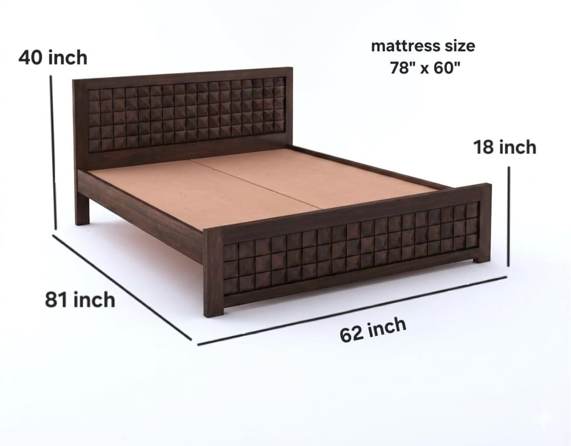 Bhagwati Art Sheesham Bed with 2 Bedside Tables, No Storage – Diamond – view 20