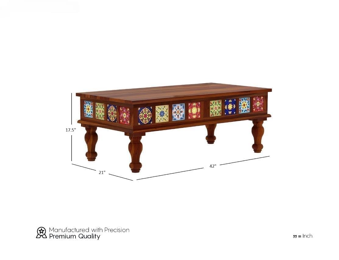 Bhagwati Art Solid Wood Coffee Table – Ceramic Tile Design – view 2