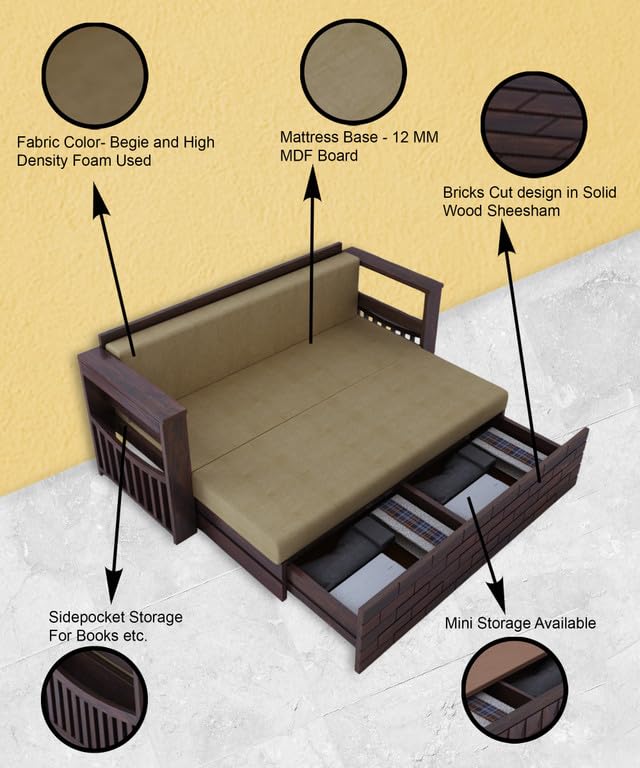Bhagwati Art Sheesham Wood Sofa Cum Bed with Storage – Full ENT Design – view 28