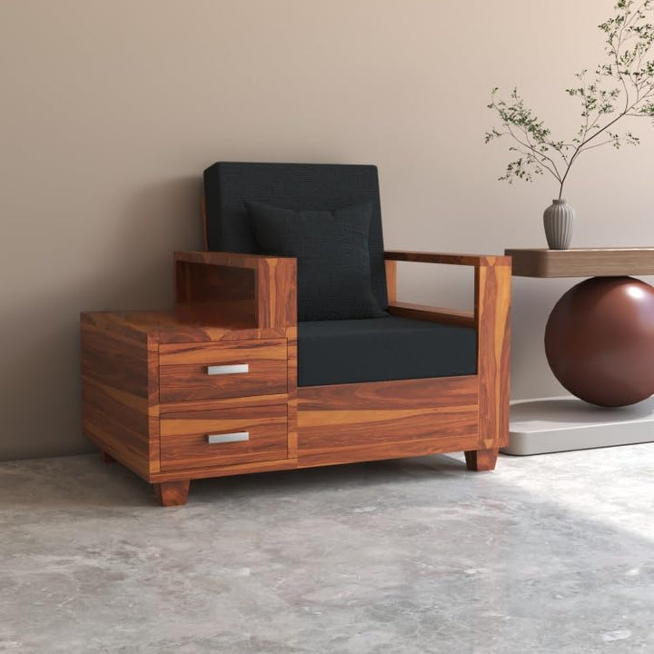 Bhagwati Art Sheesham Wood 1 Seater Sofa with Drawer Storage – view 1