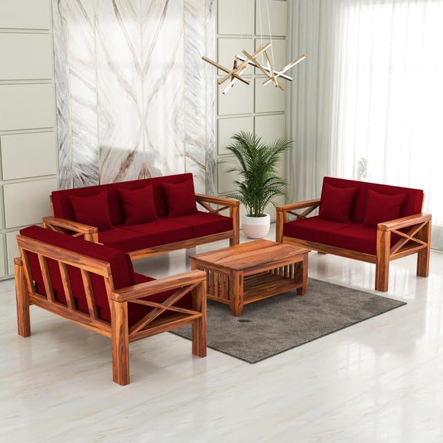 Bhagwati Art Sheesham Wood 7 Seater Sofa Set with X Design Armrests – view 36