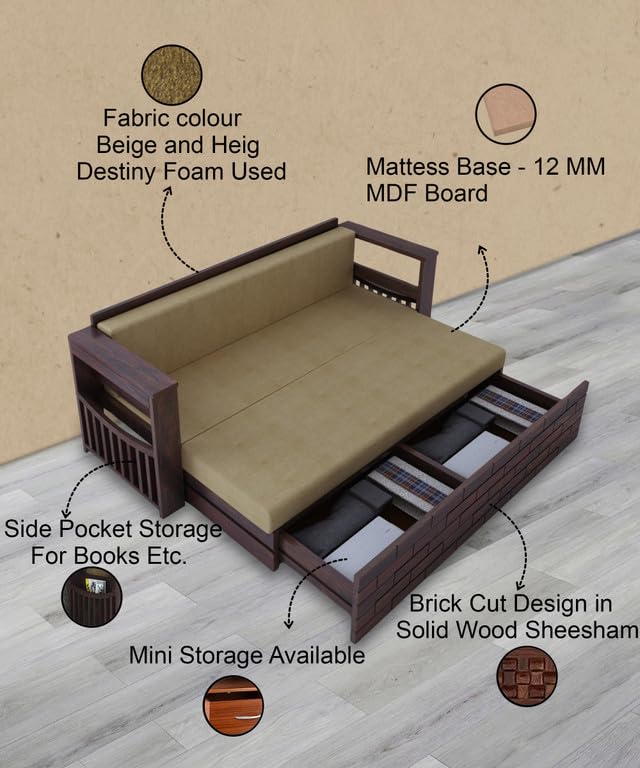 Bhagwati Art Sheesham Wood Sofa Cum Bed with Storage – ENT Design – view 30