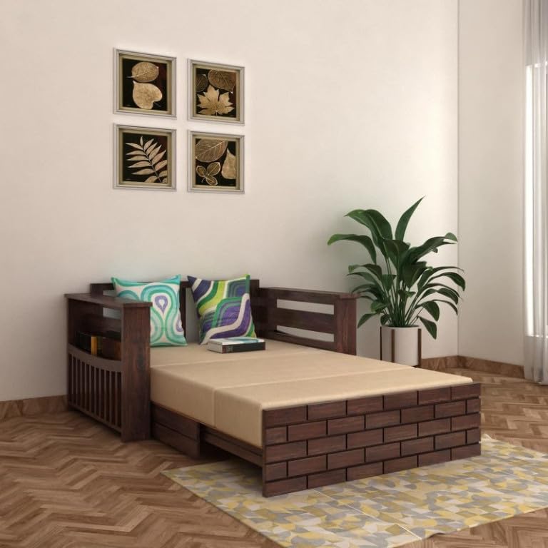 Bhagwati Art Sheesham Wood Sofa Cum Bed with Storage – ENT Design in Walnut Finish