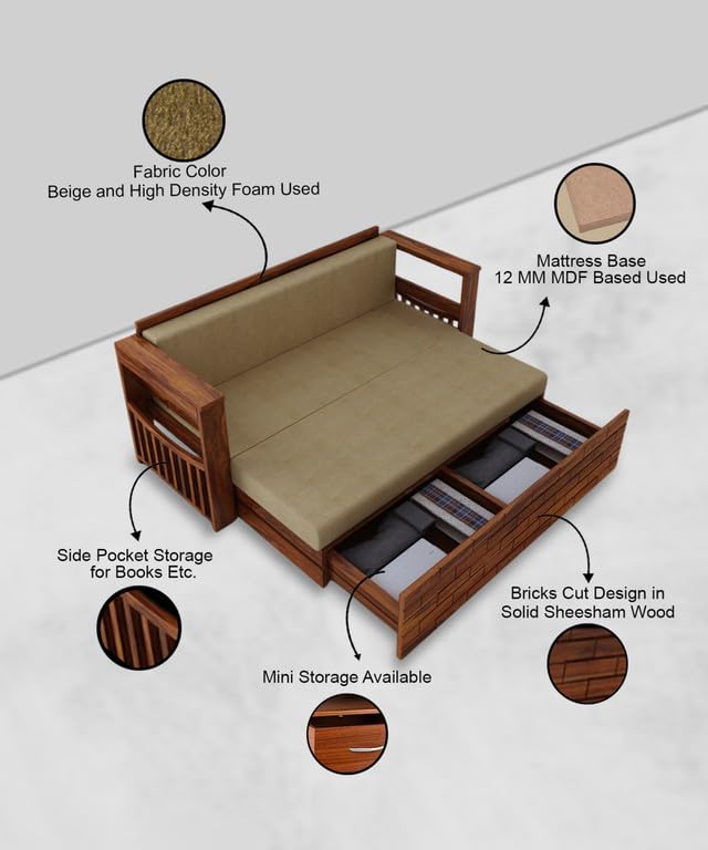 Bhagwati Art Sheesham Wood Sofa Cum Bed with Storage – ENT Design – view 19