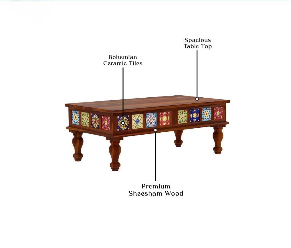 Bhagwati Art Solid Wood Coffee Table – Ceramic Tile Design – view 3