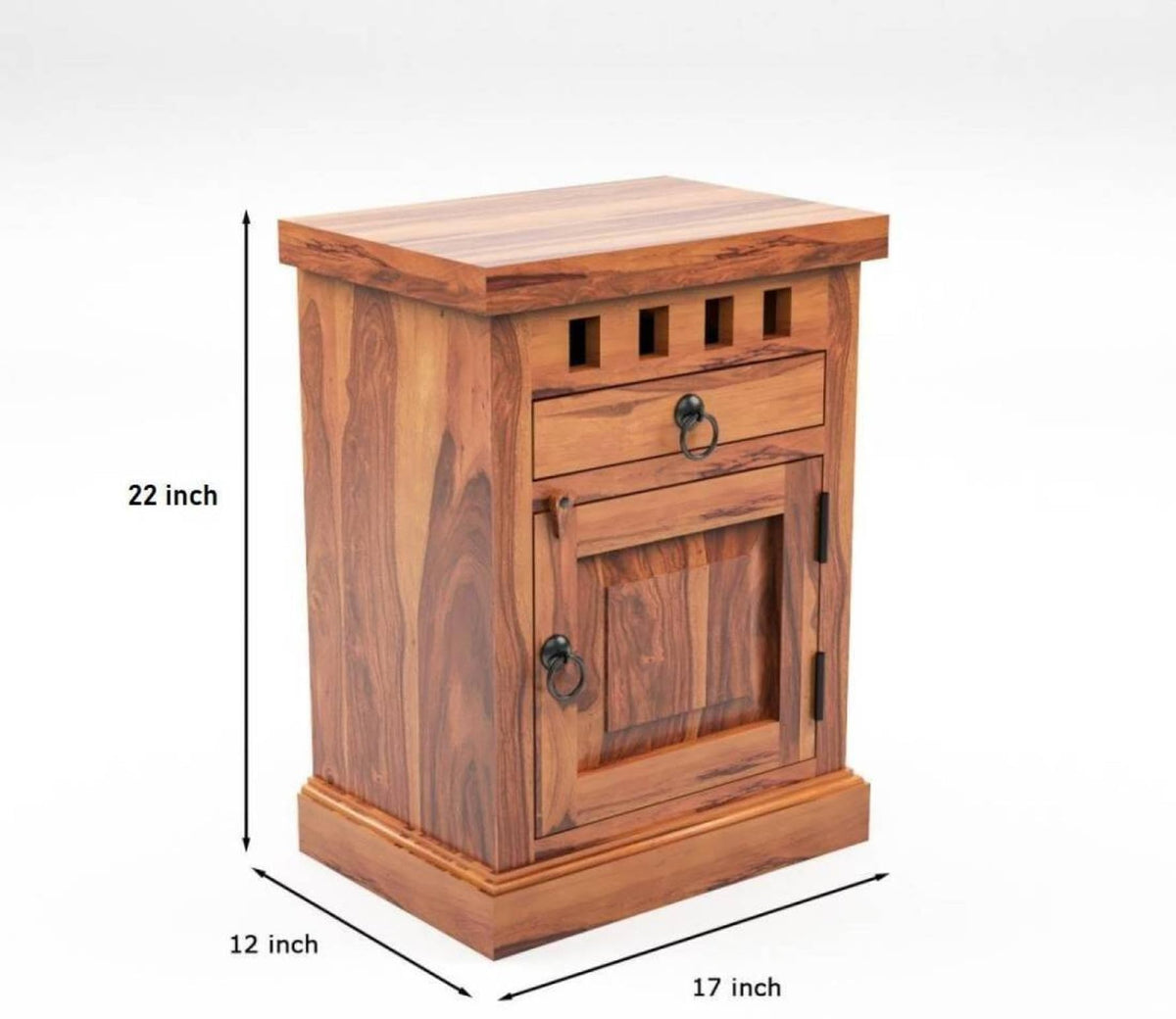 Bhagwati Art Sheesham Wood Bedside Table with Drawer – Kuber Design – view 2