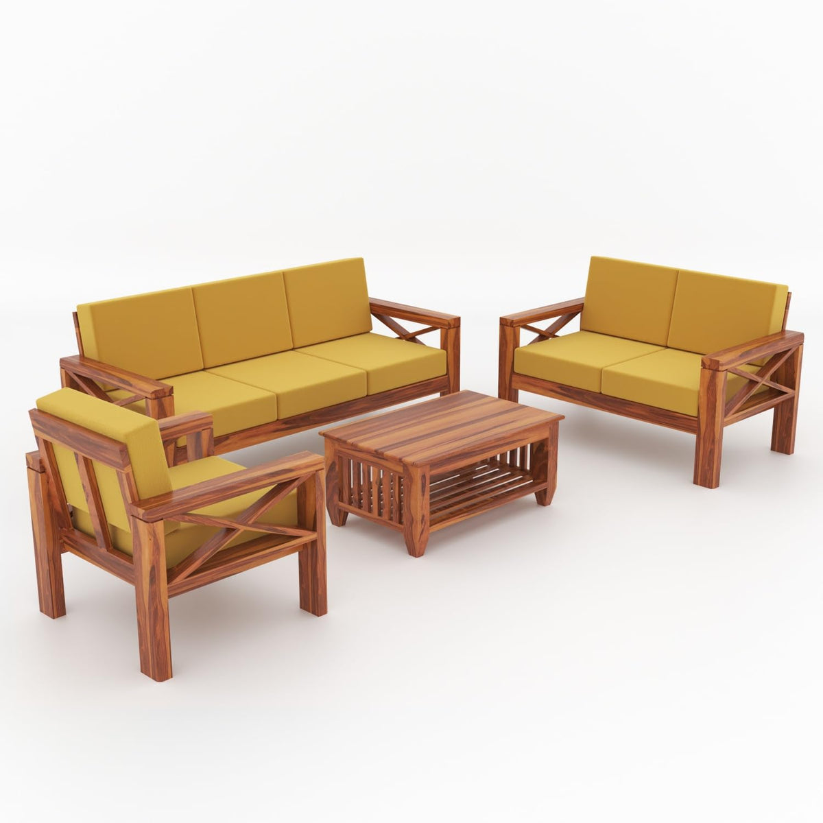 Bhagwati Art Sheesham Wood 6 Seater Sofa Set with X Design Armrests – view 50
