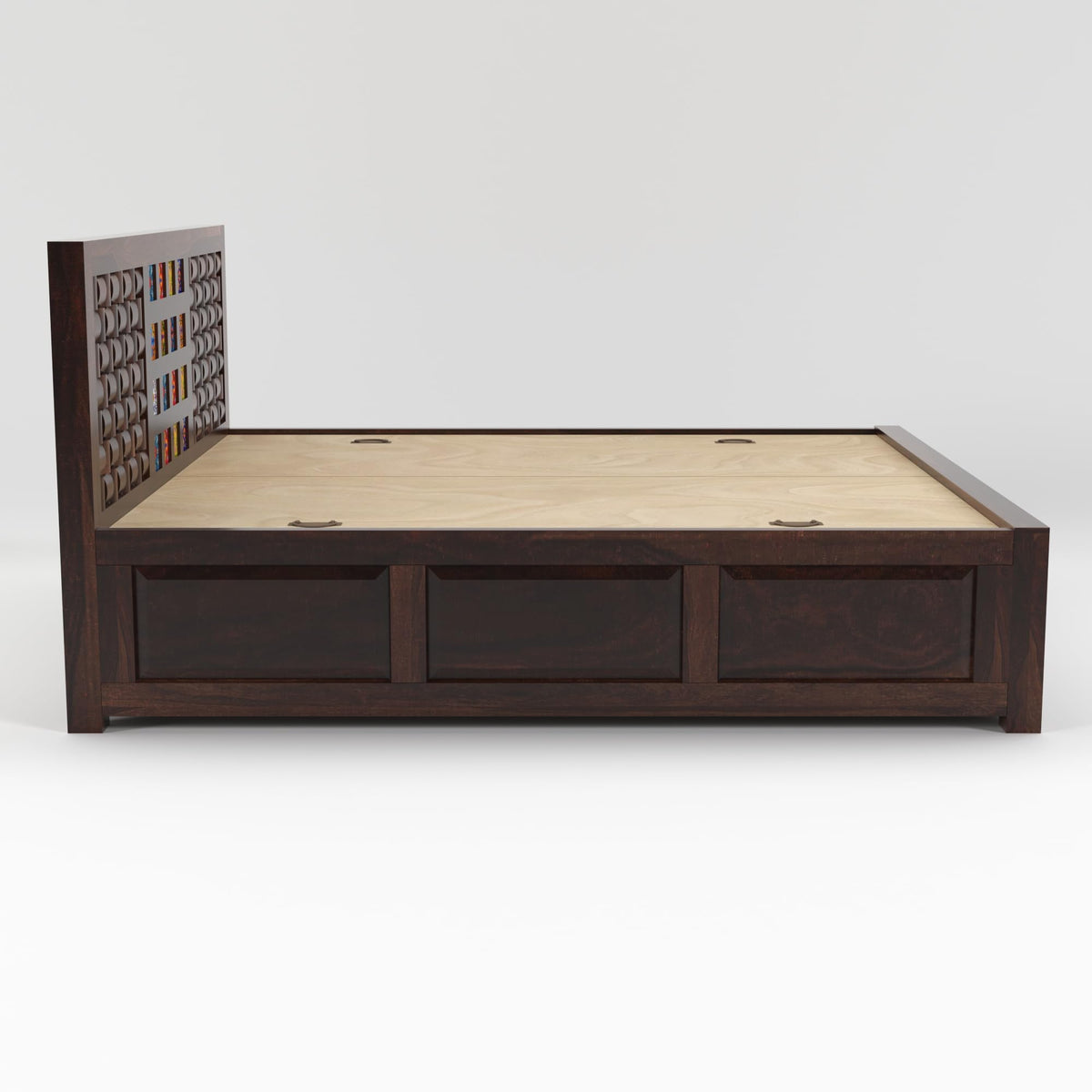 Bhagwati Art Sheesham Wood Bed with Box Storage – Niwar Tile Design – view 5
