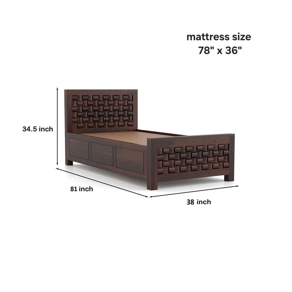 Bhagwati Art Sheesham Single Bed with Storage & 1 Bedside Table – Niwar – view 12