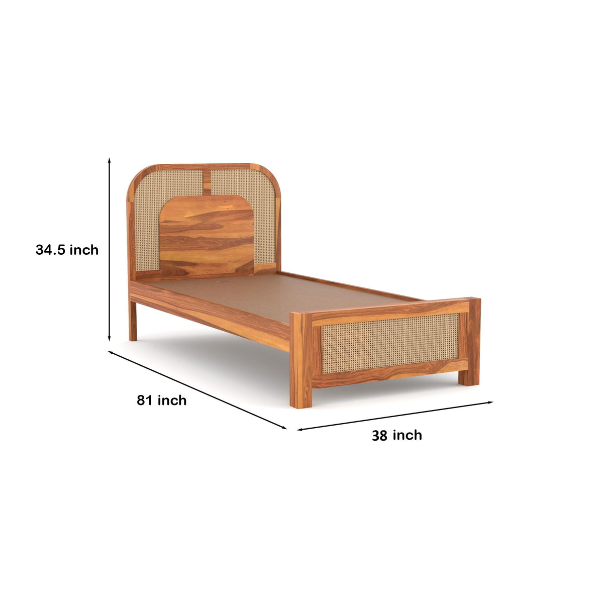Bhagwati Art Sheesham Single Bed without Storage – 5 Jali Rattan Cane – view 7