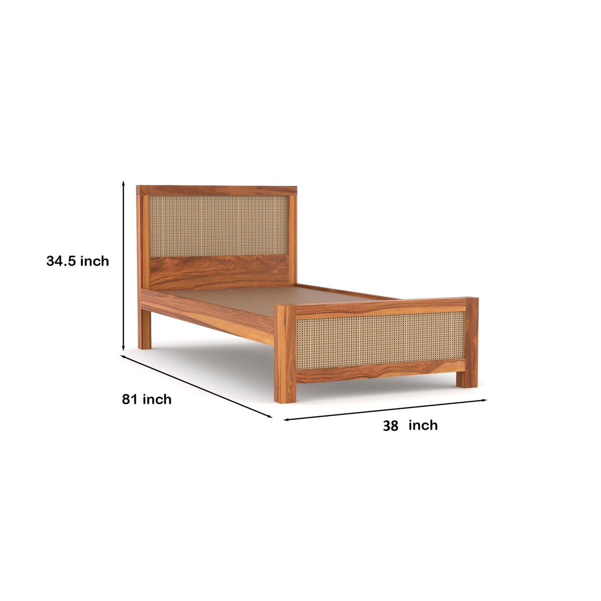 Bhagwati Art Sheesham Single Bed without Storage – 2 Jali Rattan Cane – view 7