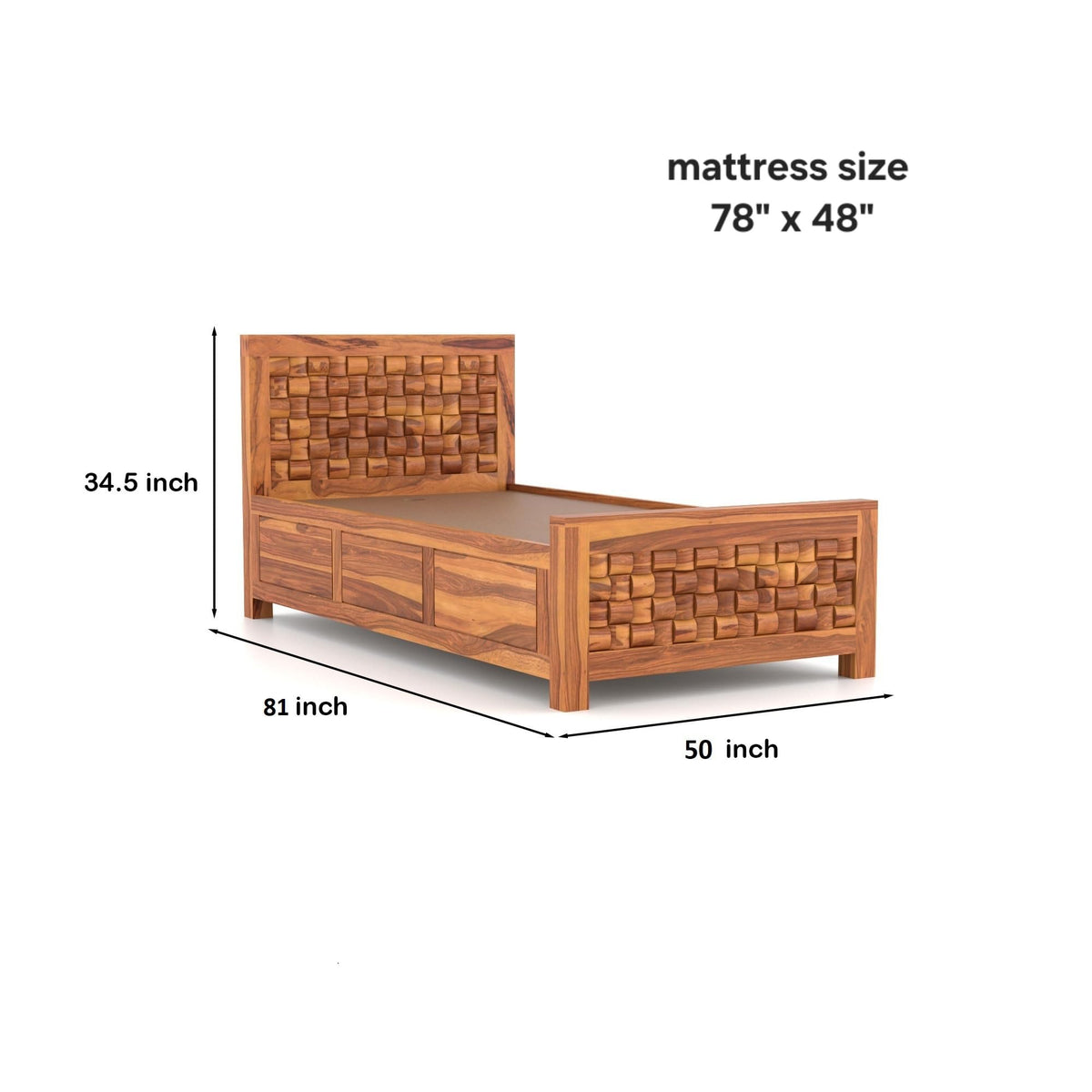 Bhagwati Art Sheesham Single Bed with Storage & 1 Bedside Table – Niwar – view 10