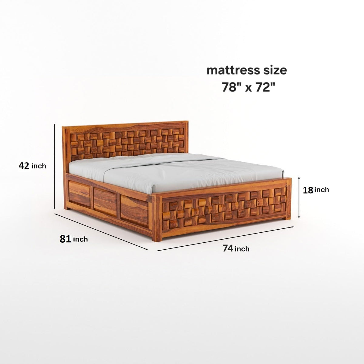 Bhagwati Art Sheesham Bed with Storage & 2 Bedside Tables – Niwar – view 2