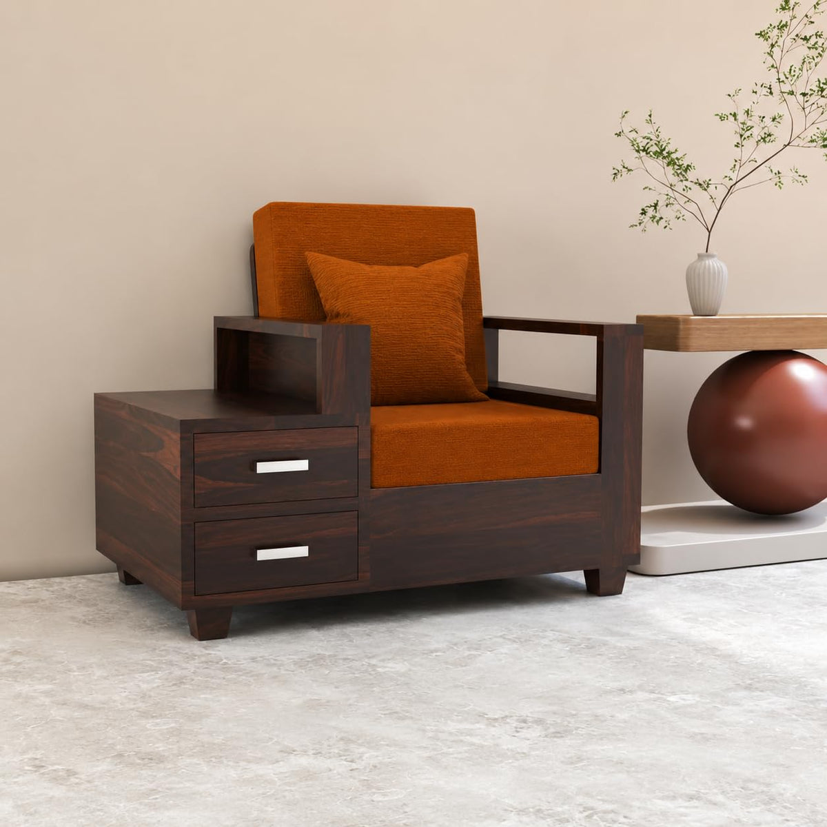 Bhagwati Art Sheesham Wood 1 Seater Sofa with Drawer Storage – view 16