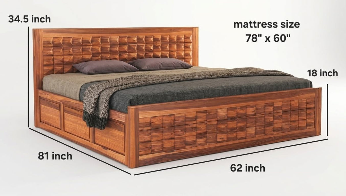 Bhagwati Art Sheesham Wood Bed with Box Storage – Diamond Design – view 17