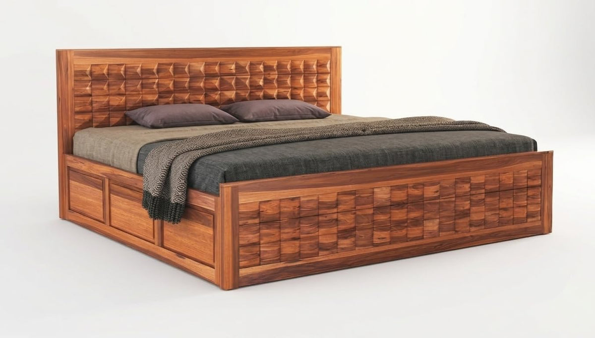 Bhagwati Art Sheesham Wood Bed with Box Storage – Diamond Design – view 3