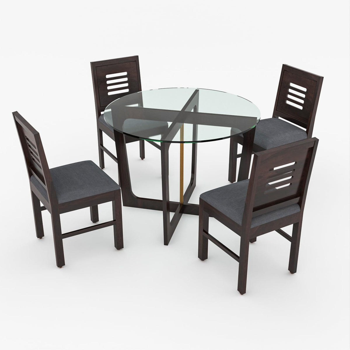 Bhagwati Art Sheesham Wood Dining Set with Urban Glass Top – Round – view 12