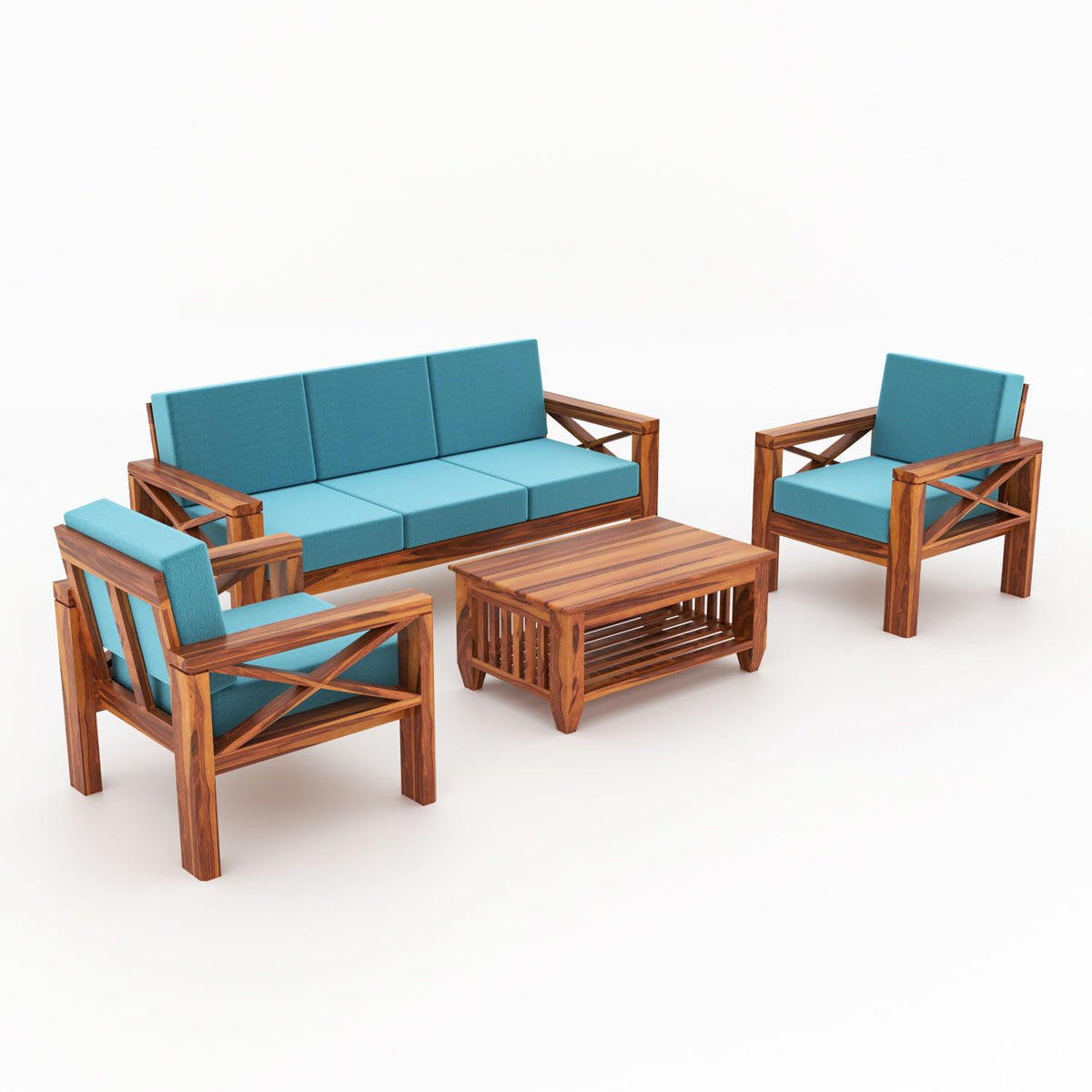 Bhagwati Art Sheesham Wood 5 Seater Sofa with X Design Armrests – view 5