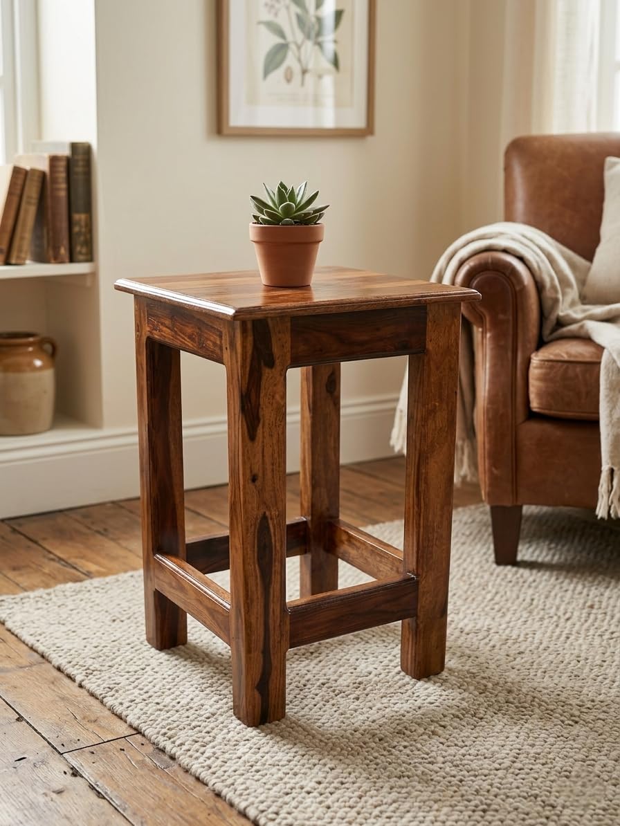 Bhagwati Art Sheesham Wood Side Table – Compact End Table in Honey Finish