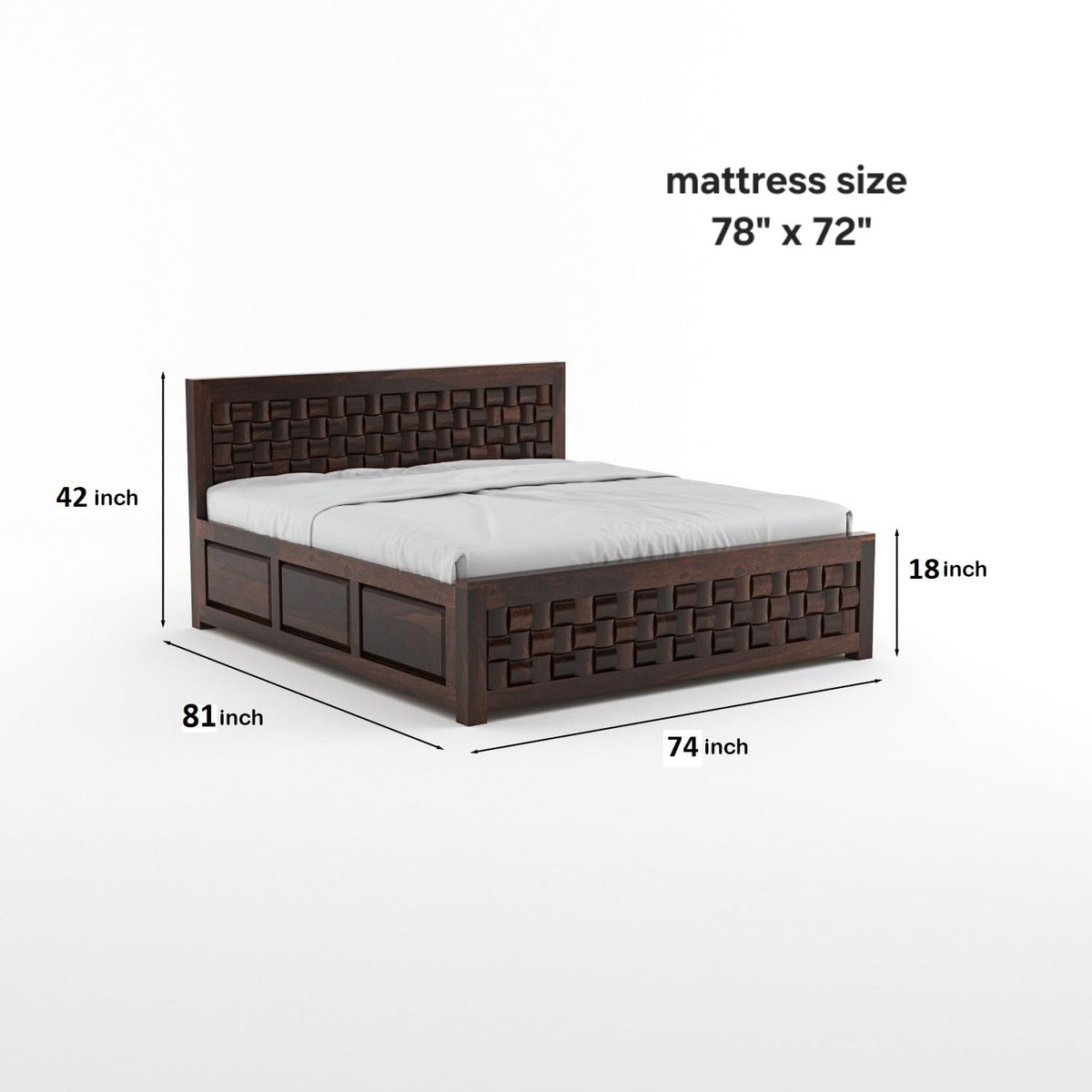 Bhagwati Art Sheesham Bed with Storage & 2 Bedside Tables – Niwar – view 11