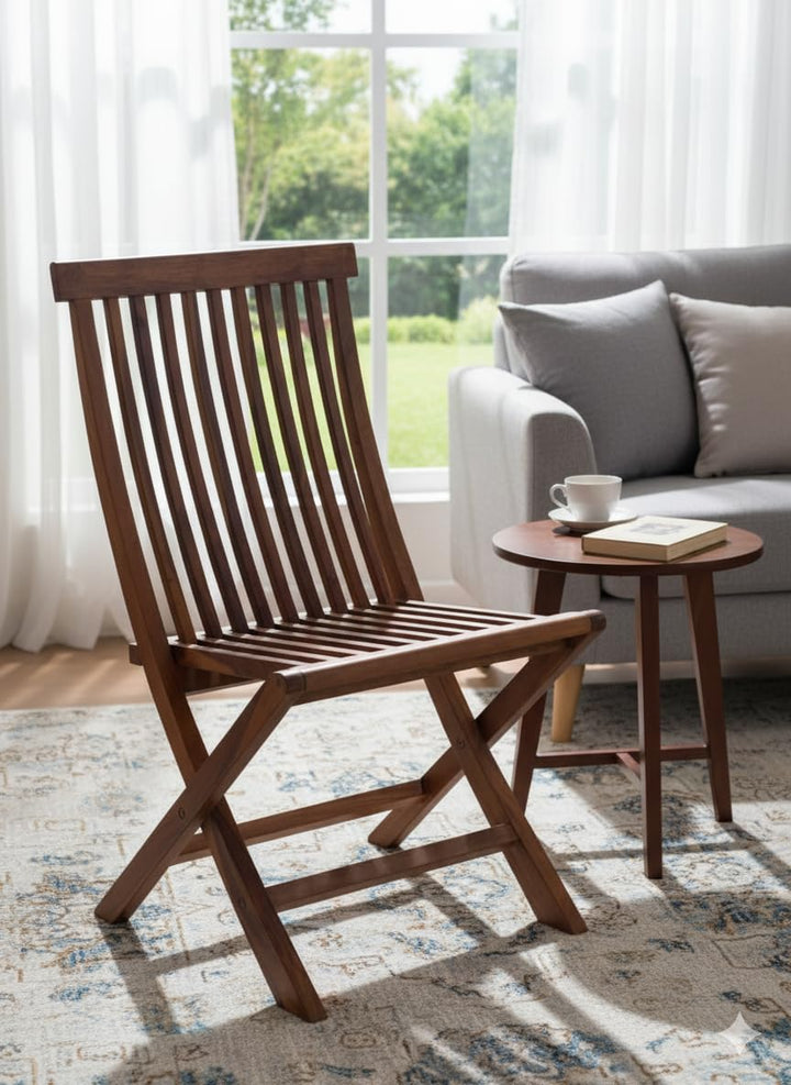 Bhagwati Art Sheesham Wood Foldable Chair for Balcony & Garden in Honey Finish