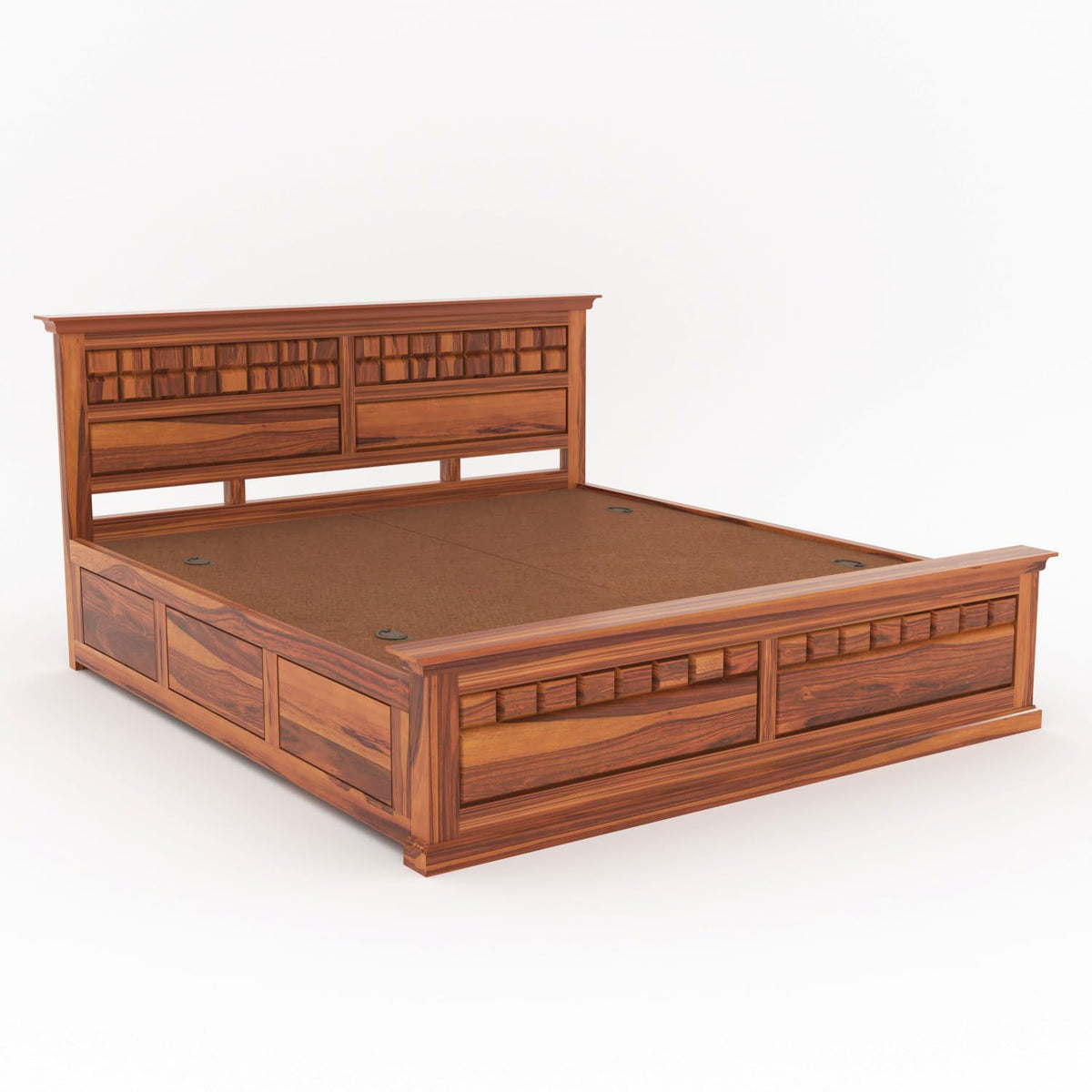 Bhagwati Art Sheesham Wood Bed with Box Storage – Chocolate 2D Design – view 4