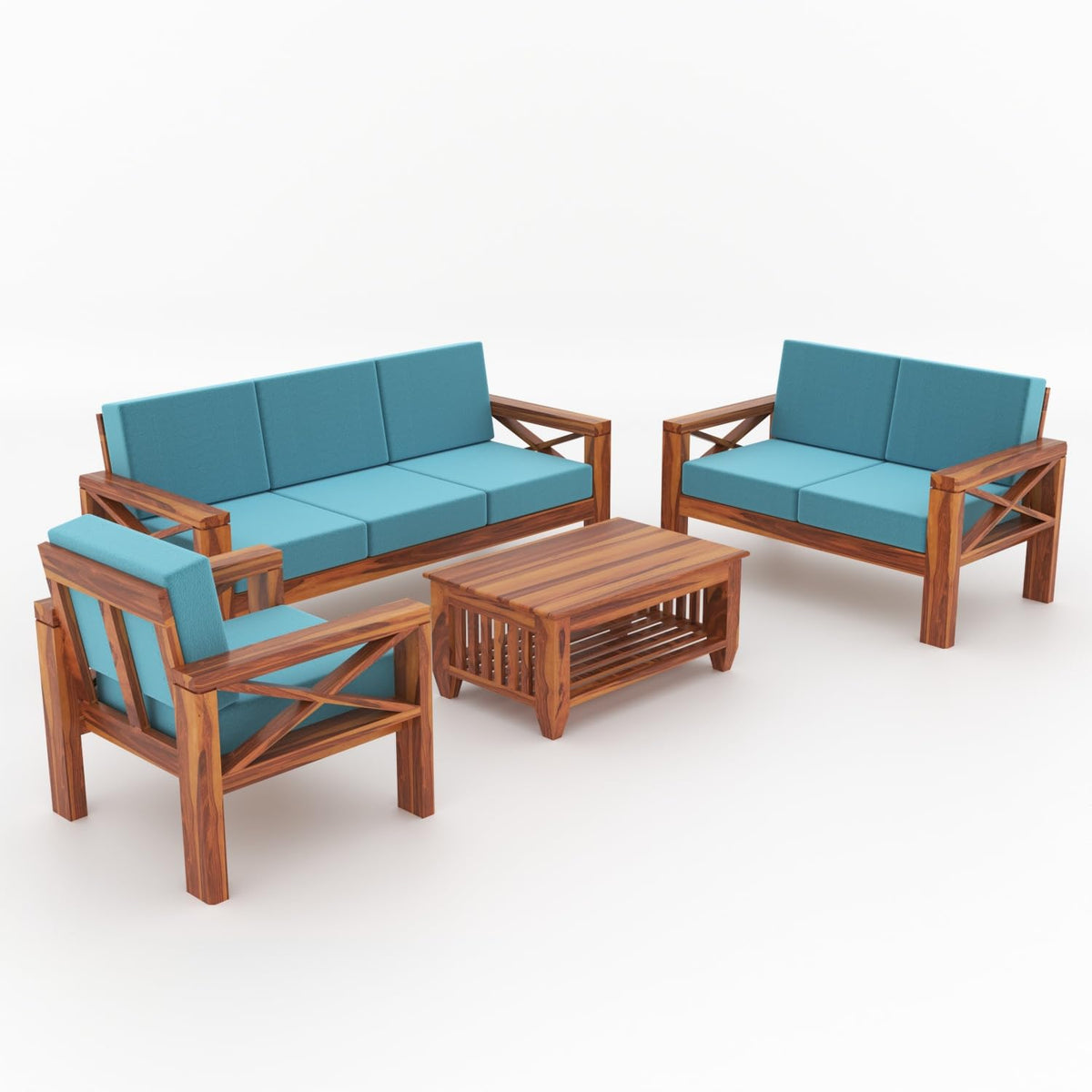 Bhagwati Art Sheesham Wood 6 Seater Sofa Set with X Design Armrests – view 5
