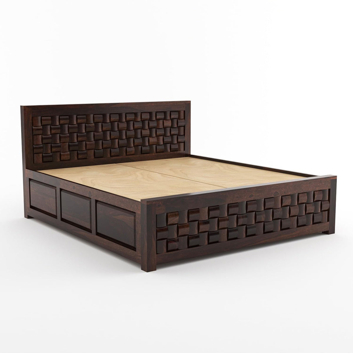Bhagwati Art Sheesham Bed with Storage & 2 Bedside Tables – Niwar – view 16
