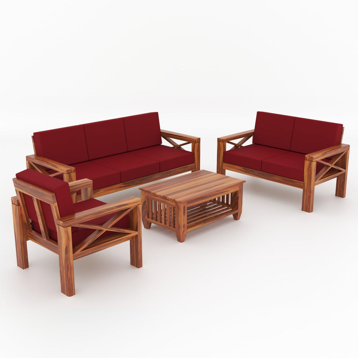 Bhagwati Art Sheesham Wood 6 Seater Sofa Set with X Design Armrests – view 40