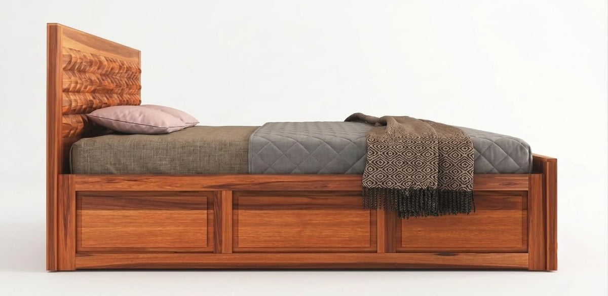 Bhagwati Art Sheesham Wood Bed with Box Storage – Diamond Design – view 4