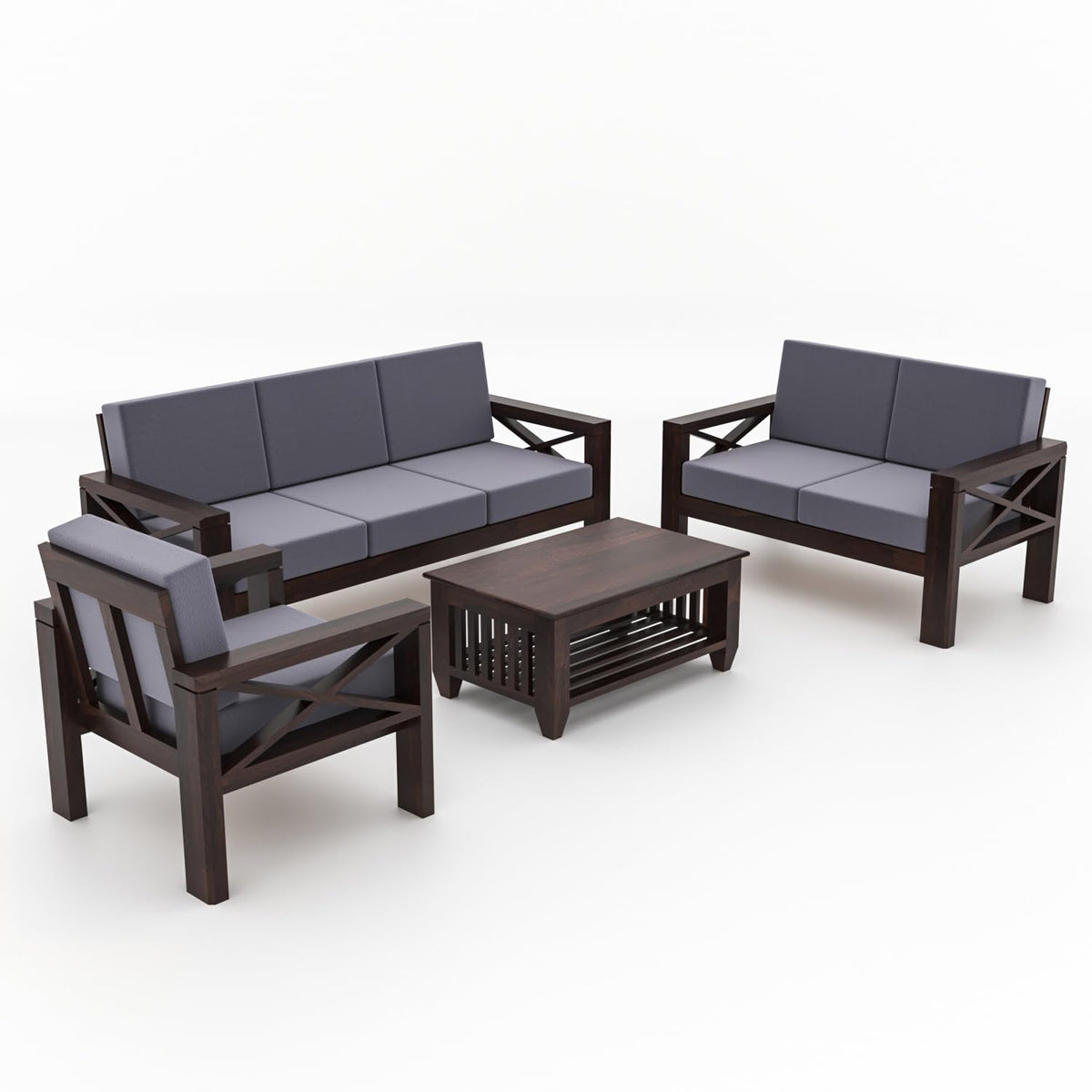 Bhagwati Art Sheesham Wood 6 Seater Sofa Set with X Design Armrests – view 32