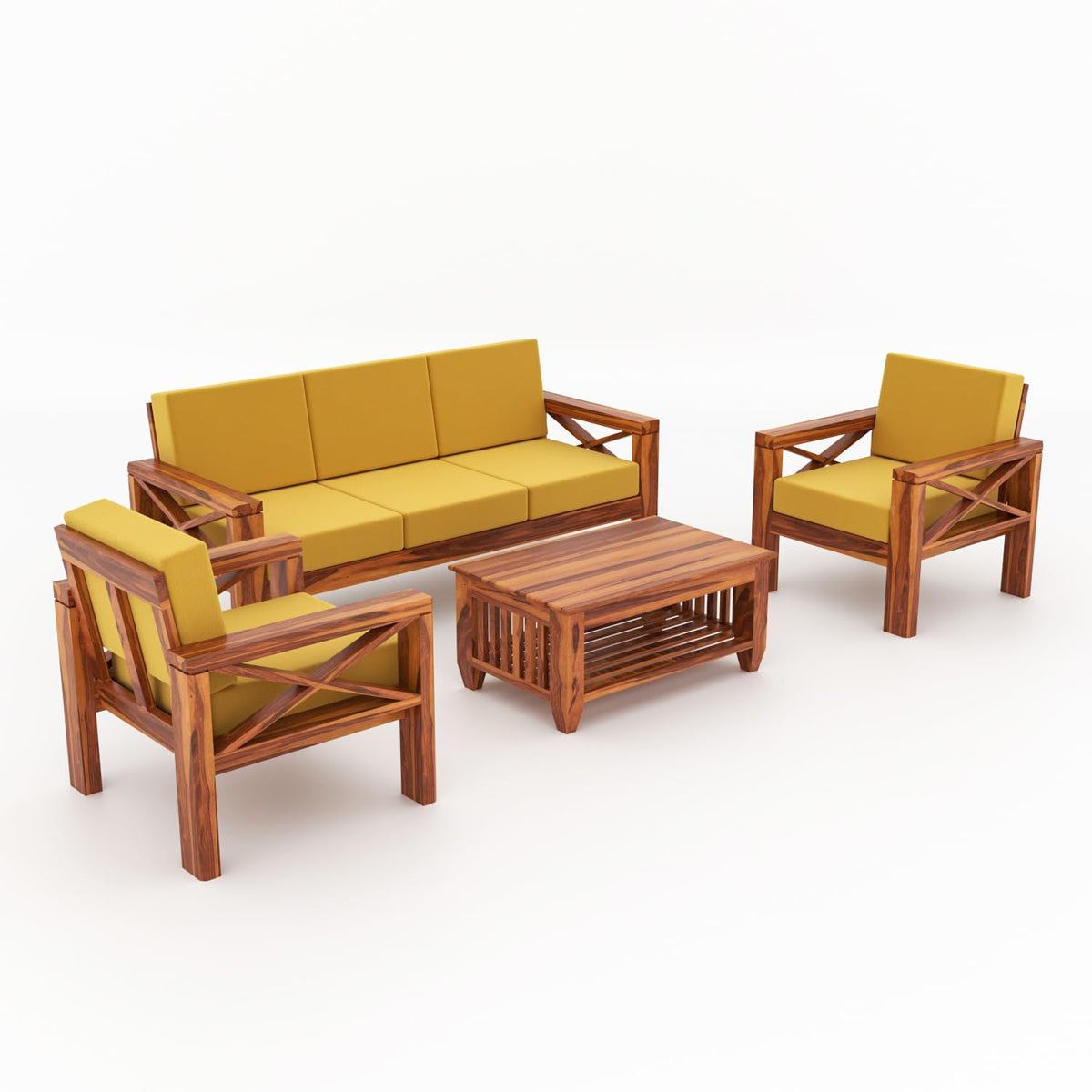 Bhagwati Art Sheesham Wood 5 Seater Sofa with X Design Armrests – view 41