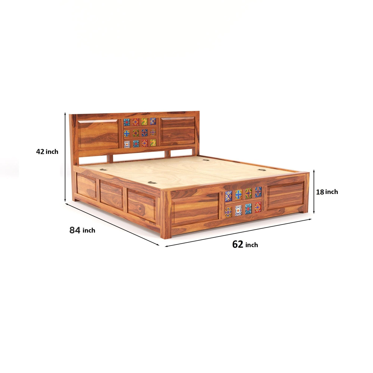 Bhagwati Art Sheesham Wood Bed with Box Storage – Tile Dalla Design – view 16