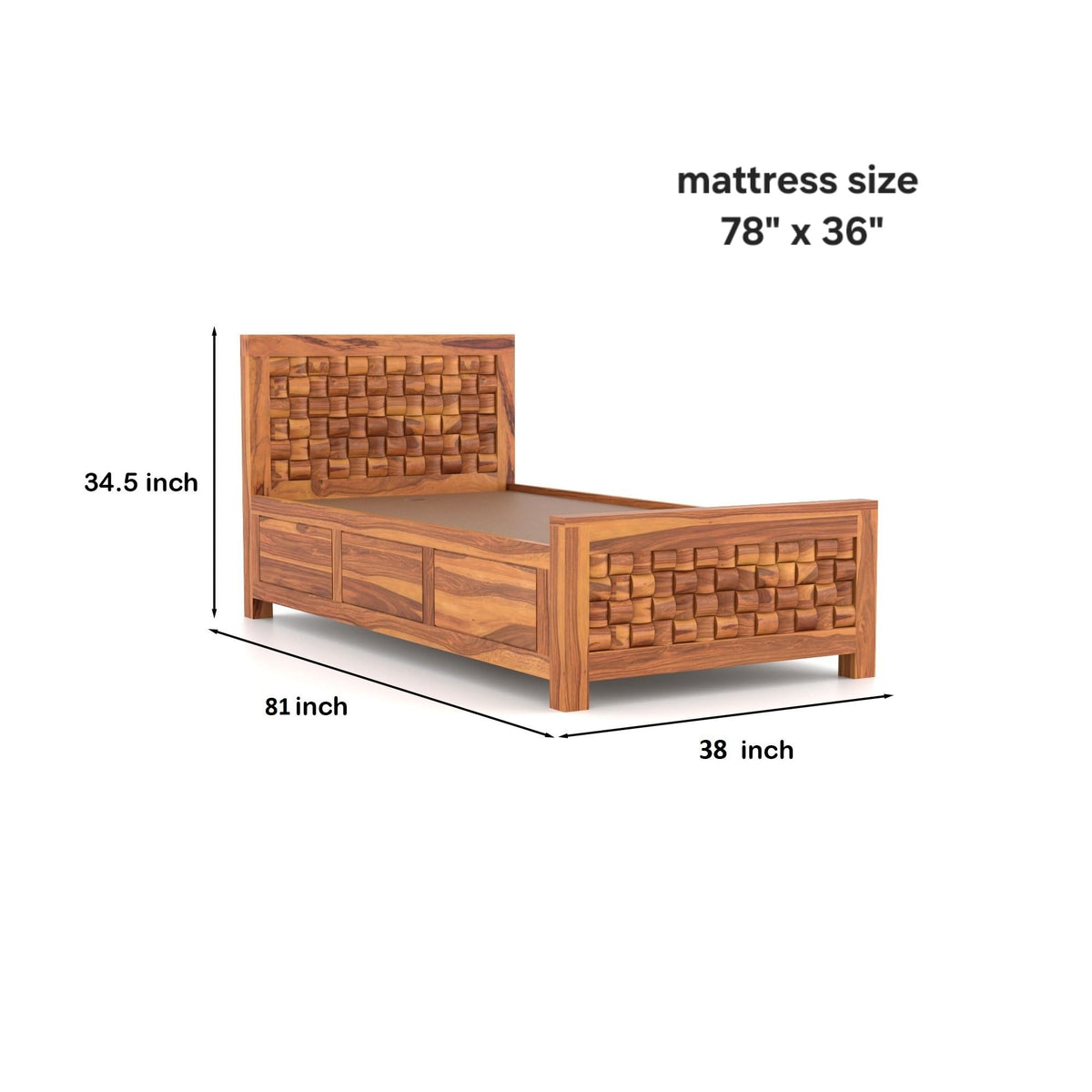 Bhagwati Art Sheesham Single Bed with Storage & 1 Bedside Table – Niwar – view 2