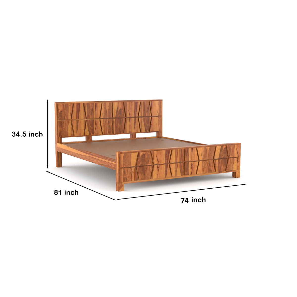 Bhagwati Art Sheesham Wood Bed without Storage – Zigzag Design – view 2
